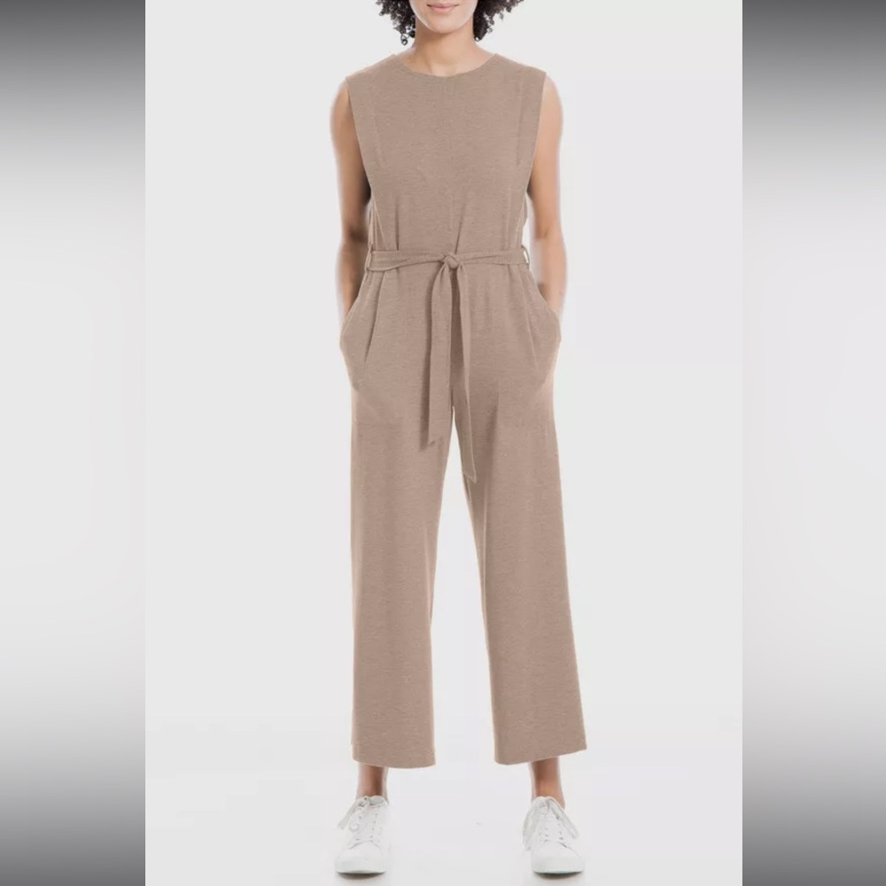 Max Studio French Terry Waist Tie Wide Leg Jumpsuit Sz M- like new